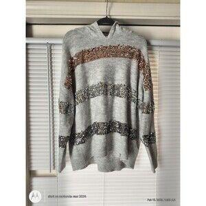 Nine West Women's Gray Hooded Sequin Sweater Size XXL
